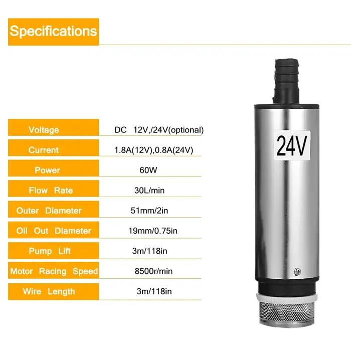 Pompe Submersible DC 12V 24V en Acier Inoxydable pour Transfert de Carburant Agricole Construction Occasions Spéciales