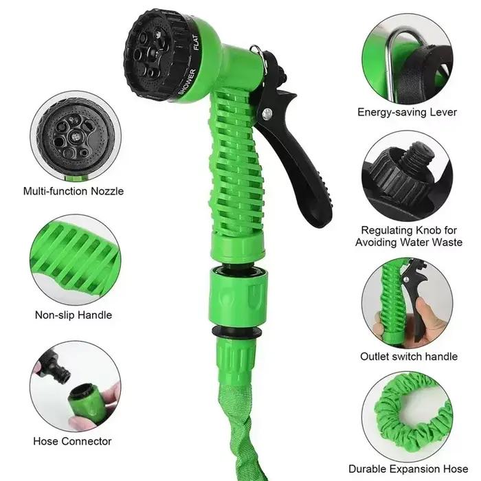 Tuyau d'arrosage enroulable de 10m avec 7 modes de pulvérisation pour jardin et nettoyage de voiture haute pression Blanc Bourgogne Jaune Rouge