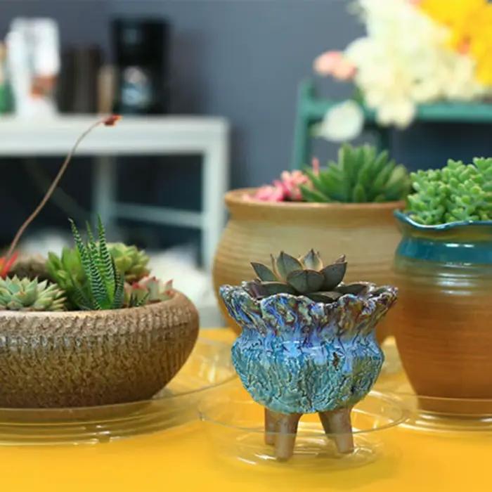 Soucoupe pour plantes de jardin, plateau d'égouttement transparent en plastique, Pot de fleur rond,