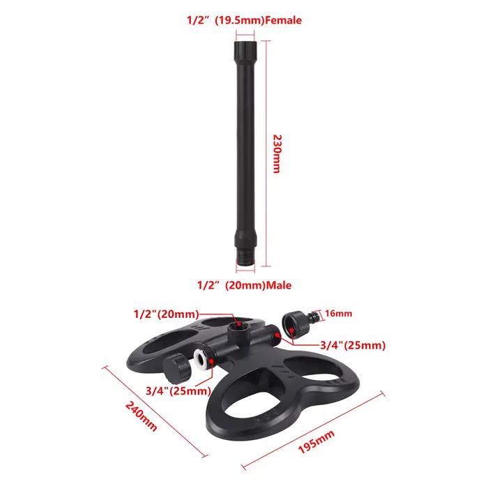 Arroseur pivotant oscillant en plastique robuste pour jardin avec rallonge, buse éloignée et rotation automatique de 360° pour pelouse, verger et parc