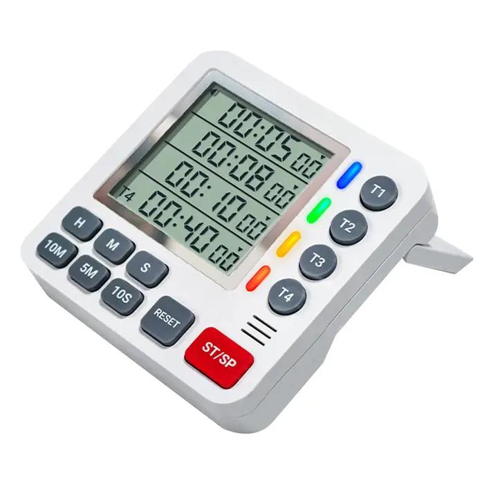 Minuterie numérique 4 canaux support magnétique écran LCD apprentissage cuisine restauration multitâches blanc noir