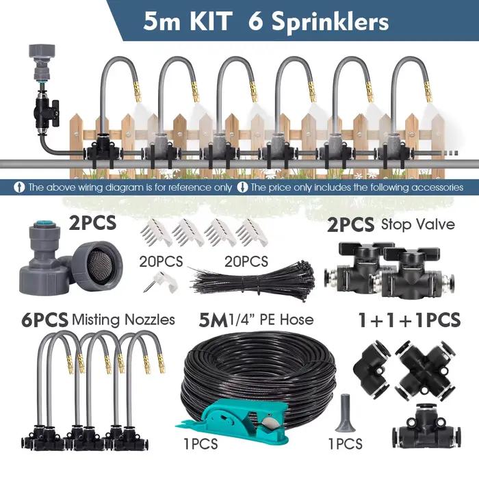 Système de refroidissement par brumisation 5-30 m 1/4" 4/6 mm 360 ° Pulvérisateur d'atomisation à