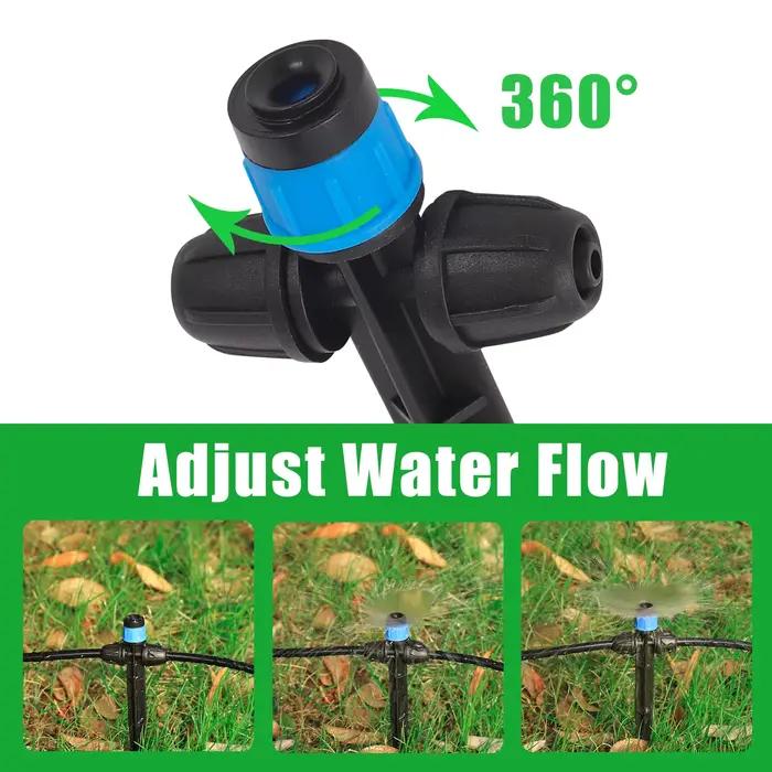 Arroseur goutte-à-goutte à pointes en plastique robuste pour jardinage, agriculture et refroidissement industriel, avec connexion verrouillée 1/4 pouce, débit 0~90 L/H, rayon de pulvérisation 0,2~1,5 m, disponible en blanc, rouge, jaune et bourgogne