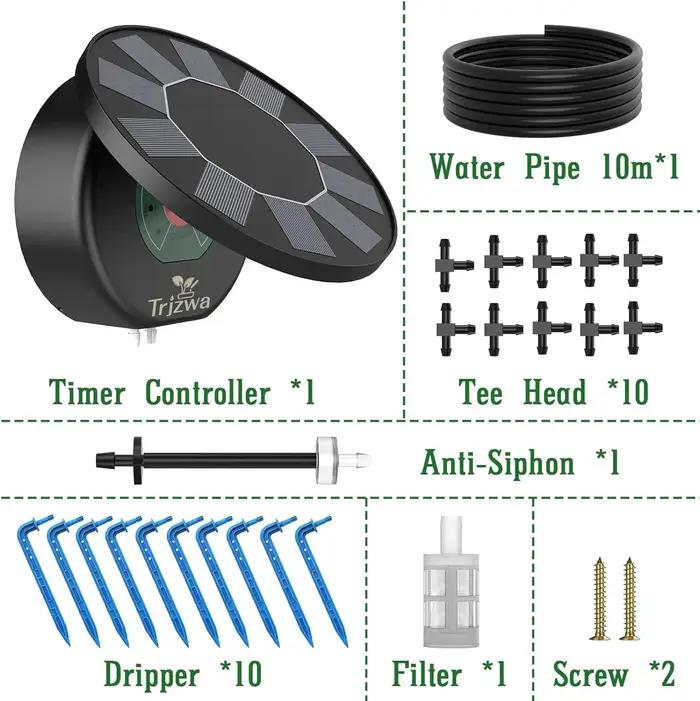 Kit de système d'irrigation goutte à goutte automatique solaire pour jardin extérieur intérieur avec panneau solaire et batterie au lithium pour arrosage intelligent et durable des plantes occasions spéciales