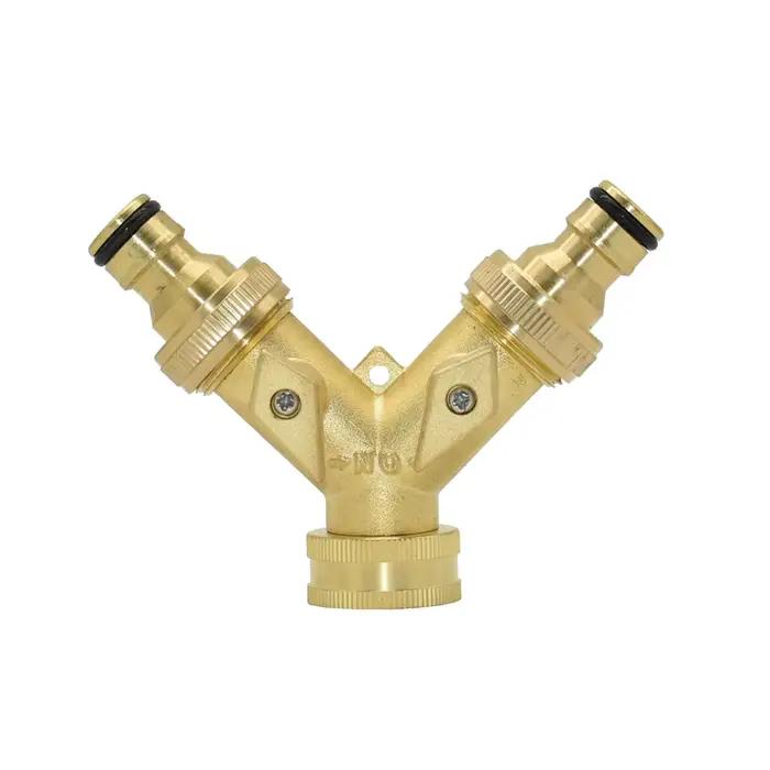 Séparateur d'eau du robinet de jardin à 2 voies en laiton, Valve d'irrigation 3/4 Y, connecteur rapi
