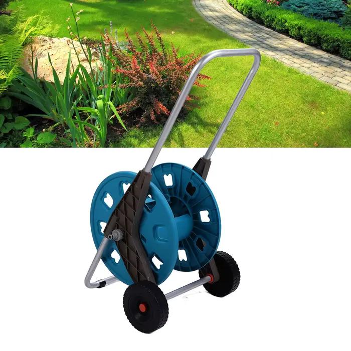 Chariot enrouleur de tuyau d'arrosage T1 G1/2, avec 2 roues, support d'arrosage de 60m