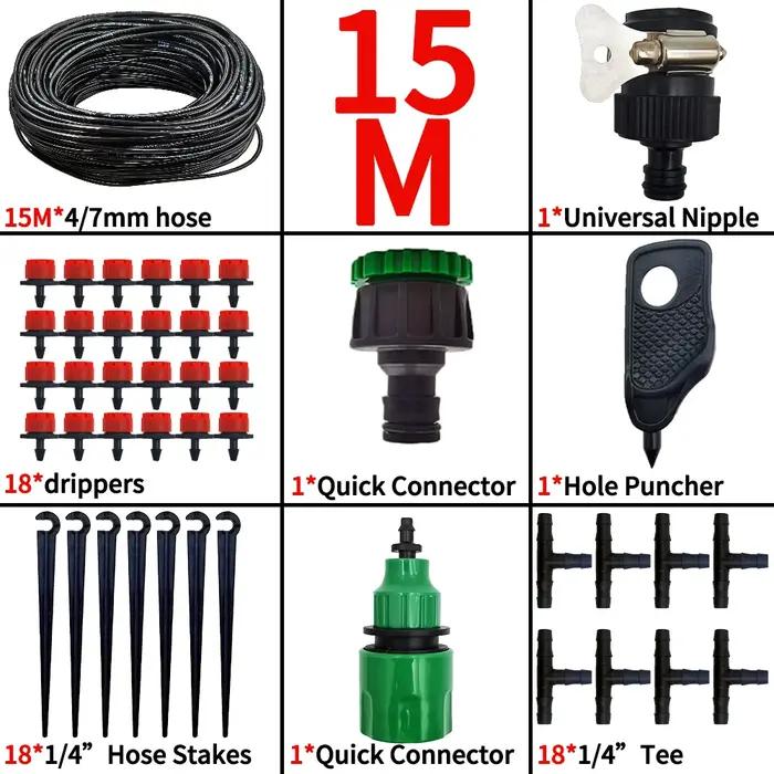 Système d'irrigation goutte à goutte en plastique OASIS pour jardin avec goutteurs réglables 5m à 25m kits d'arrosage auto-installation occasions familiales et professionnelles