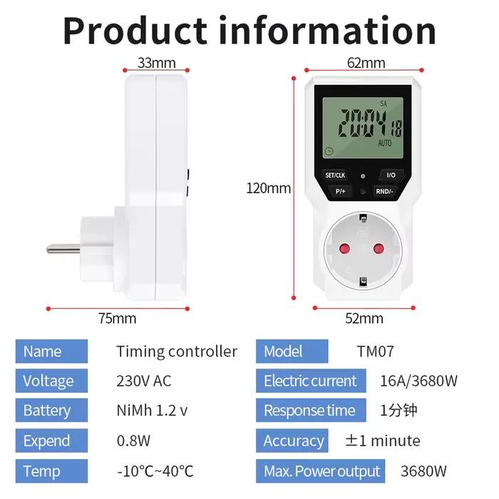 Minuterie numérique programmable UE Timing Socket Outlet Appliance Time Control pour automate domestique et sécurité maximale