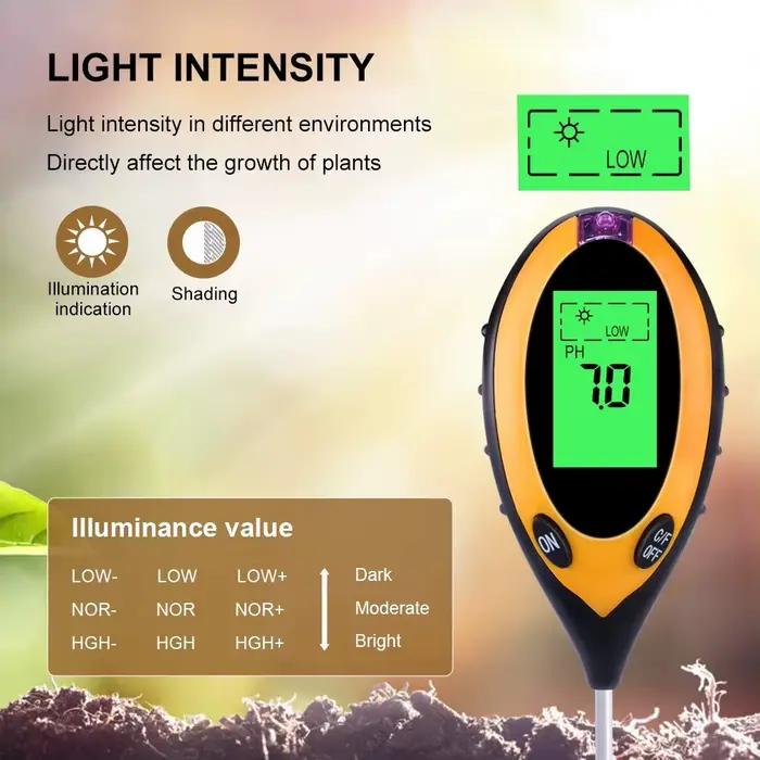 Nouveau pH-mètre de sol 3 en 1/4 en 1, testeur d'humidité et d'acidité de la lumière, testeur d'humidité du sol, Kit de testeur de sol pour plantes pour fleurs