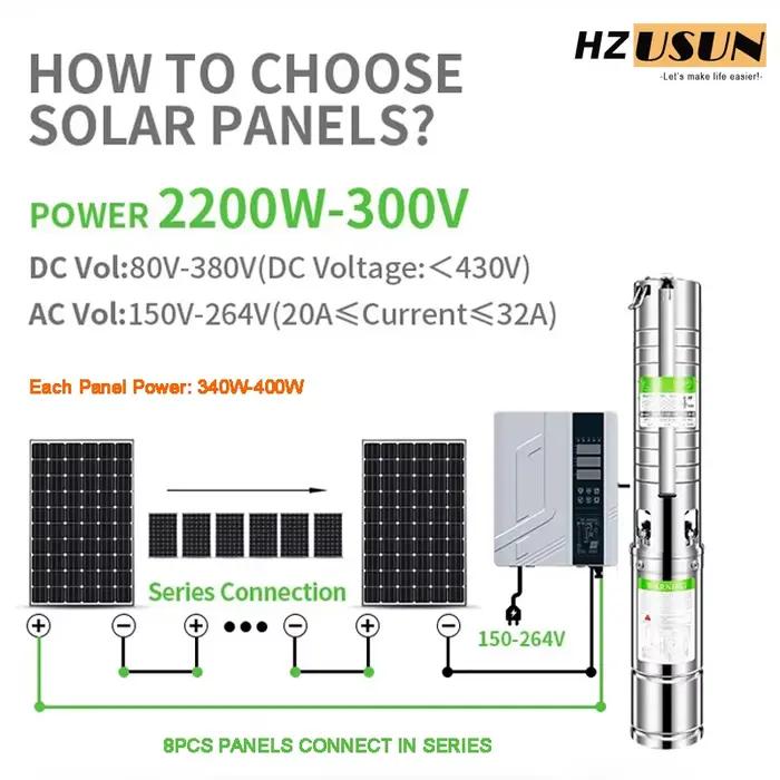 Pompe HZUSUN AC DC 2 HP Submersible pour l'Irrigation Agricole Centrifuge à Energie Solaire Kit Complexe avec Panneau Solaire Suggestions Occasions Agriculture Jardinage