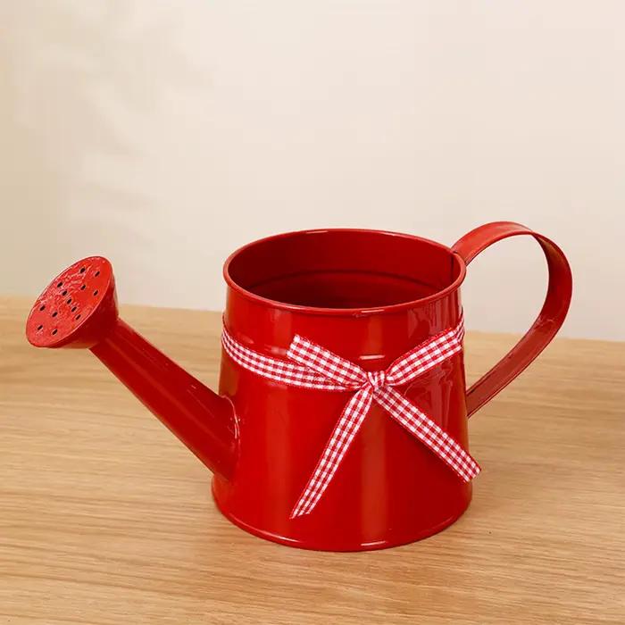 Arrosoir compact 1L métal avec tête de pulvérisation et ruban à carreaux pour plantes intérieures et extérieures, idéal pour le jardin, le balcon, le bureau et la maison