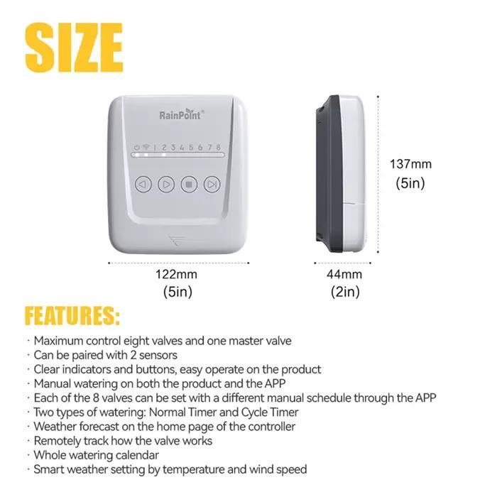 Programmateur d'arrosage intelligent Wi-Fi 8 zones pour jardin et cour
