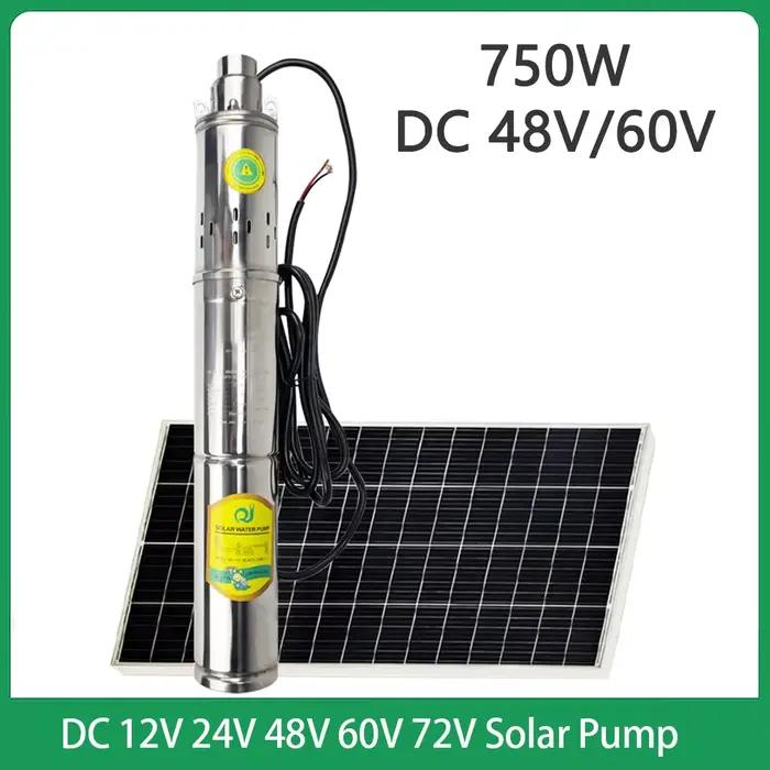 Pompe submersible solaire en acier inoxydable 750W 370W 150W 12V-72V avec contrôleur intégré pour pu