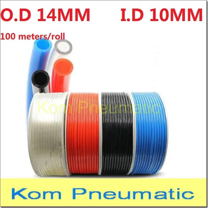 100m/lot, diamètre extérieur 14 mm, diamètre intérieur 10 mm, tuyau pneumatique de haute qualité, tube en PU, tuyau flexible en plastique, 14*10, tuyauterie en polyuréthane PU1410