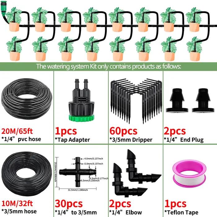 Kit d'irrigation goutte à goutte pour serre système d'arrosage automatique pour jardin 4 voies tuyaux 4/7mm et 3/5mm goutteurs de tuyau pour pots plantes bonsaïs végétaux