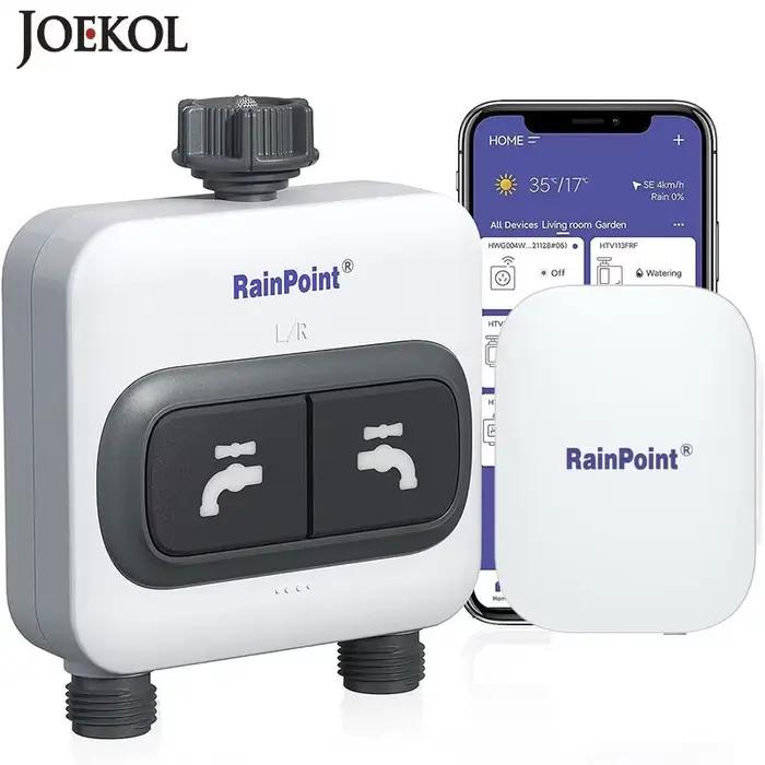 Minuterie d'arrosage intelligente à 2 zones RainPoint, contrôle à distance, irrigation et brumisation, pour jardin, programmable via application mobile, compatible Google Assistant et Amazon Alexa, idéal pour jardins familiaux et amateurs de jardinage
