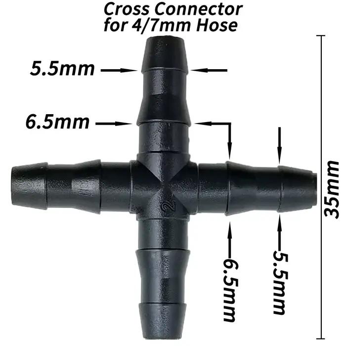 OASIS 10-100 pièces 1/4 ''connecteur croisé pour 4/7mm Micro tuyau 4 voies adaptateur barbelé irriga