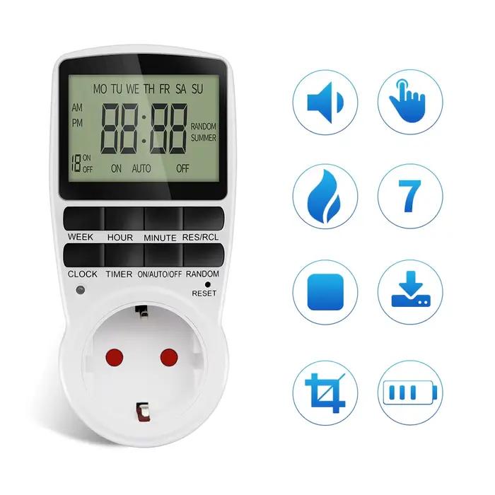 Minuterie numérique multifonctionnelle avec programmation de 16 groupes de jours pour cuisine et automatisation des tâches domestiques