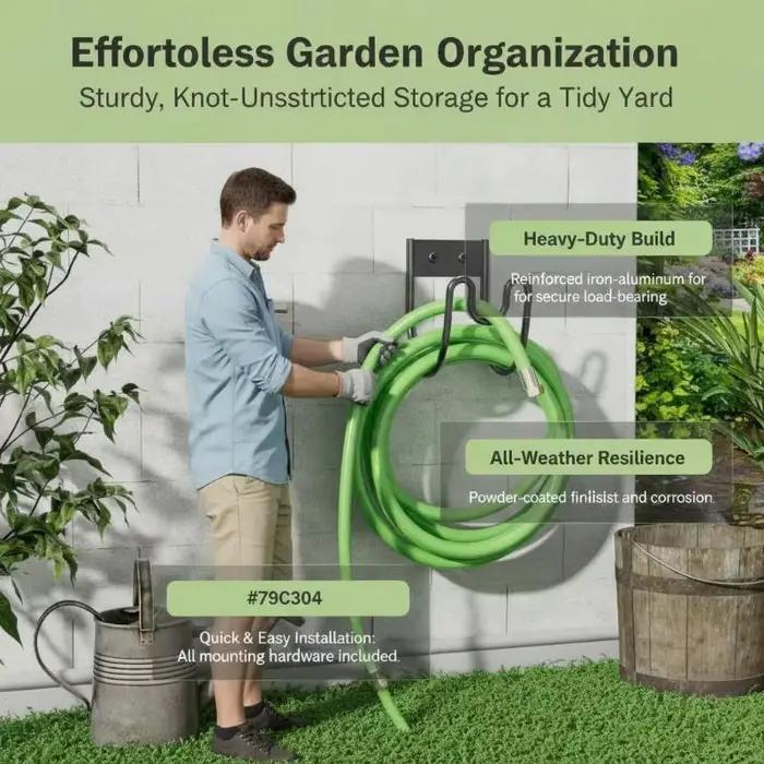 Support mural en fer robuste pour tuyau d'arrosage résistant à la rouille avec trois couleurs pour harmoniser le jardin et faciliter le rangement des tuyaux d'arrosage pour une utilisation extérieure