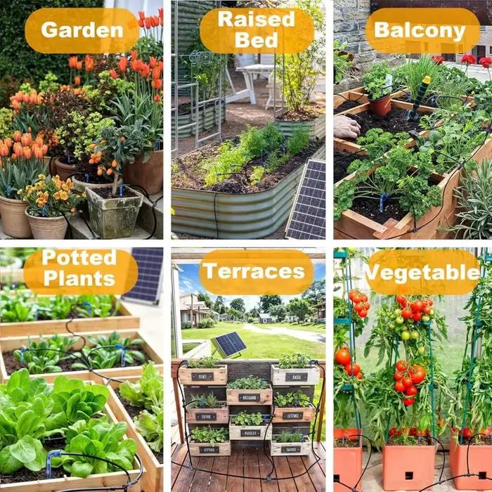Kit d'arrosage goutte-à-goutte solaire automatique Dreamburgh pour serres, balcons et petits jardins avec 7 modes de minuterie et support de 30 pots