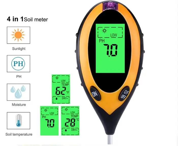 Nouveau pH-mètre de sol 3 en 1/4 en 1, testeur d'humidité et d'acidité de la lumière, testeur d'humidité du sol, Kit de testeur de sol pour plantes pour fleurs
