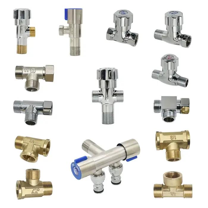 Connecteur de plomberie à filetage en laiton de 1/2 ", robinet séparateur d'eau en T, Valve à 2/3 vo
