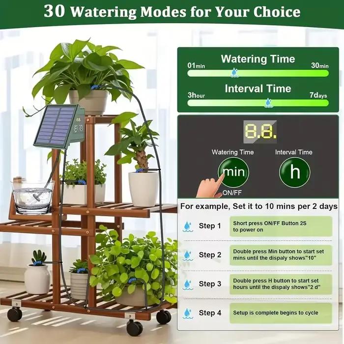Kit d'irrigation goutte-à-goutte solaire pour lits surélevés, serres, jardins végétaux, plantes suspendues et projets DIY
