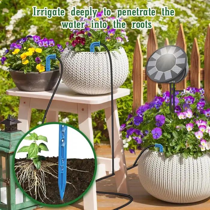 Kit de système d'irrigation goutte à goutte automatique solaire pour jardin extérieur intérieur avec panneau solaire et batterie au lithium pour arrosage intelligent et durable des plantes occasions spéciales