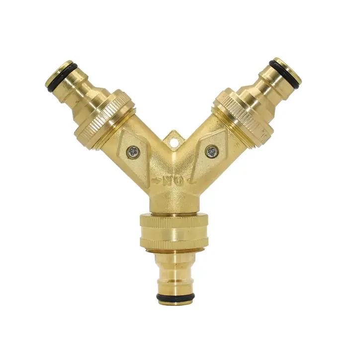 Séparateur d'eau du robinet de jardin à 2 voies en laiton, Valve d'irrigation 3/4 Y, connecteur rapi