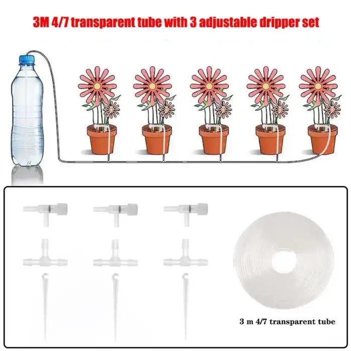 Kit d'irrigation goutte-à-goutte réglable en plastique pour serre et jardin, disponible en plusieurs longueurs et couleurs, idéal pour maintenir des plantes vertes domestiques et jardins d'ornement