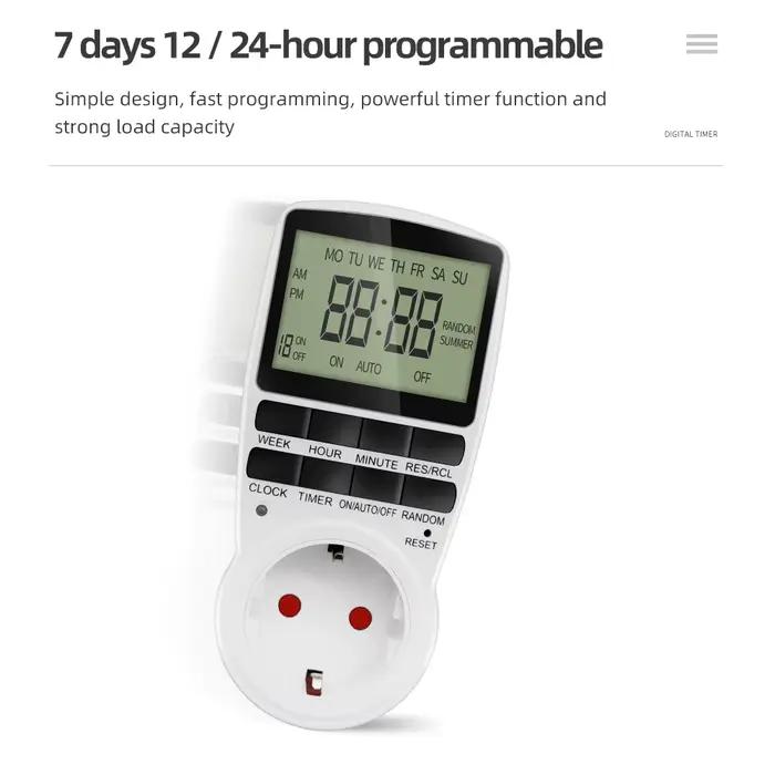 Minuterie numérique multifonctionnelle avec programmation de 16 groupes de jours pour cuisine et automatisation des tâches domestiques