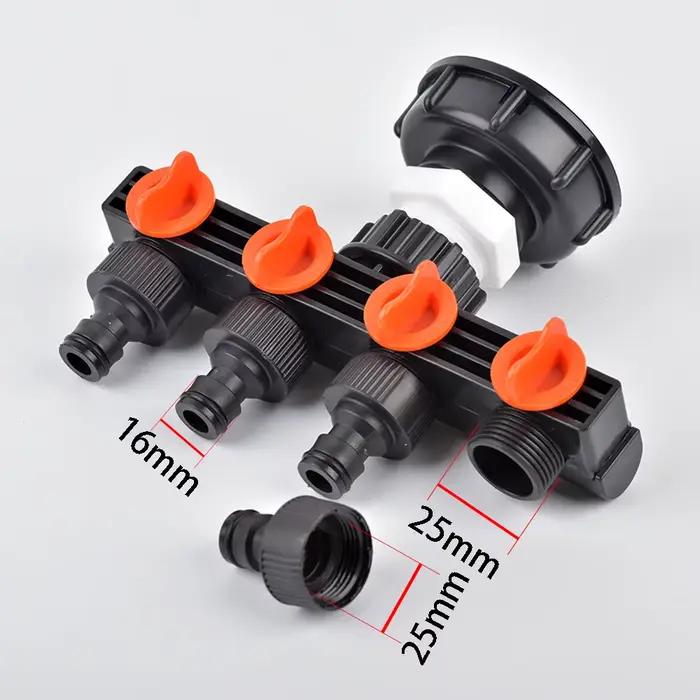 Adaptateur d'eau de jardin IBC S60 de 1000 litres avec séparateurs de tuyau à 4 voies pour irrigation optimisée jardin verdoyant occasions spéciales
