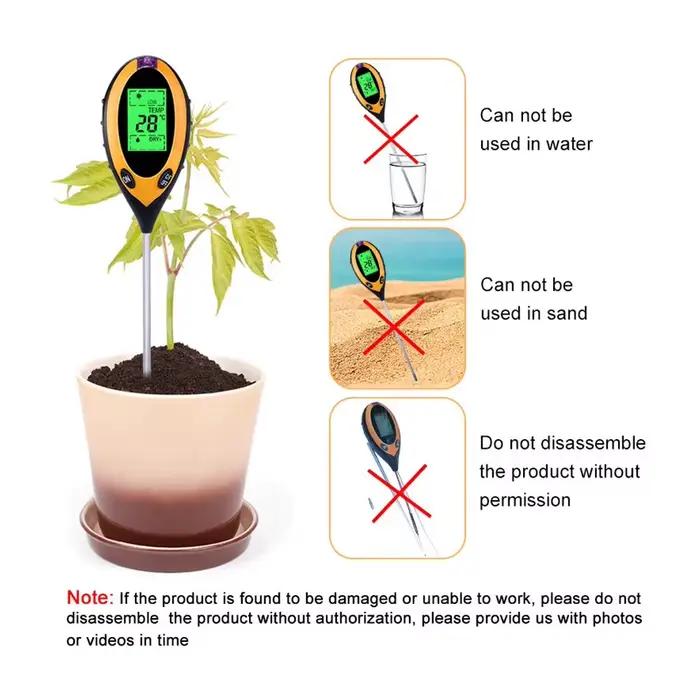 Nouveau pH-mètre de sol 3 en 1/4 en 1, testeur d'humidité et d'acidité de la lumière, testeur d'humidité du sol, Kit de testeur de sol pour plantes pour fleurs