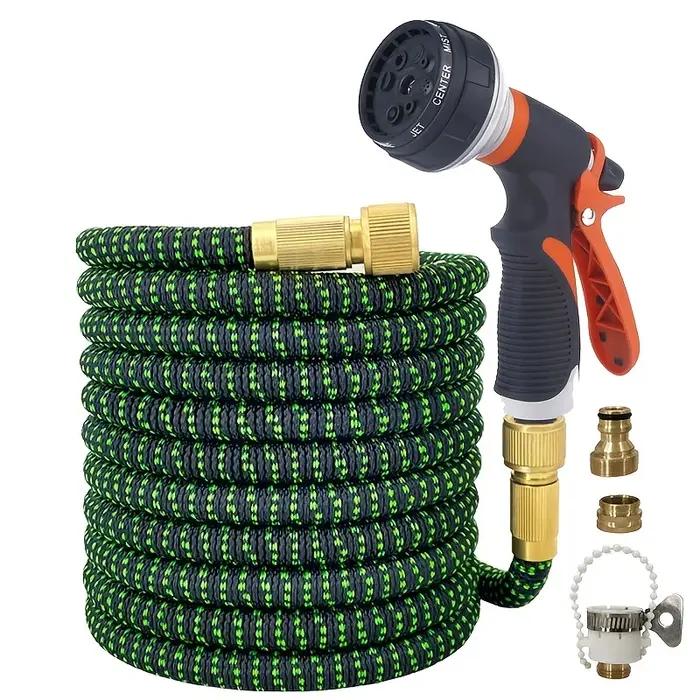 Tuyau d'arrosage pour la maison et le jardin avec joint bimétallique flexible et pistolet à eau réglable pour lavage de