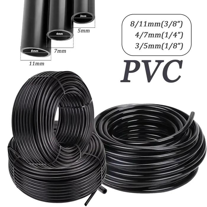 Tuyaux d'irrigation goutte à goutte en PVC noir de 3/5 mm, 4/7 mm, 8/11 mm (1/8'', 1/4'', 3/8'') de 10 à 100 m pour système d'arrosage des plantes