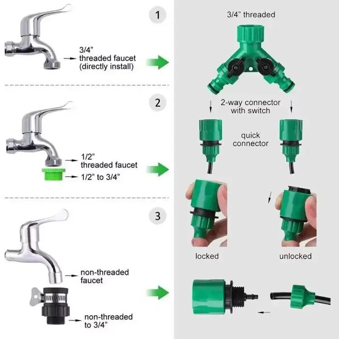 Système d'irrigation goutte à goutte kit d'arrosage automatique avec guide réglable pour jardin pelouse serres vergers terrasse parterres de fleurs