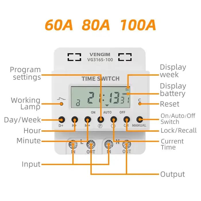 Minuterie numérique Programmable 60A 80A 100A