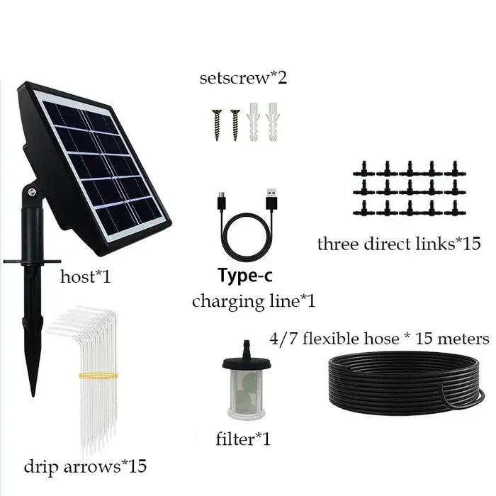 Kit de système d'irrigation goutte à goutte automatique solaire pour jardin extérieur et intérieur avec anti-siphon et modes d'arrosage manuel et automatique pour plantes vertes