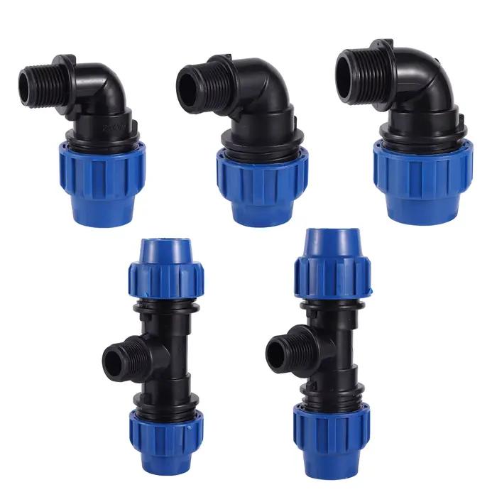 Connecteur rapide de Tube PE 20/25/32mm à 1/2 "3/4" 1 ", séparateur d'eau en t coudé mâle, coupleur