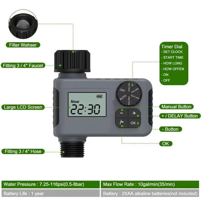 Programmateur d'arrosage automatique intelligent système d'irrigation minuterie d'arrosage équipement de jardinage affichage LCD IP55 facilite jardinage économise eau maintient plantes bien hydratées occasions jardinage débutants expérimentés