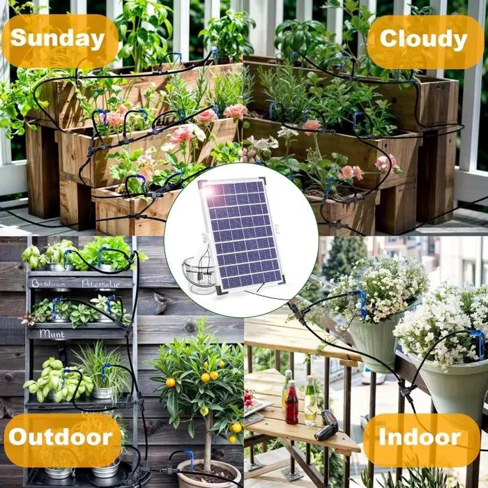 Kit d'arrosage goutte-à-goutte solaire automatique Dreamburgh pour serres, balcons et petits jardins avec 7 modes de minuterie et support de 30 pots