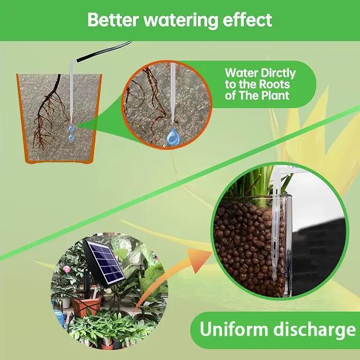 Kit de système d'irrigation goutte à goutte automatique solaire pour jardin extérieur et intérieur avec anti-siphon et modes d'arrosage manuel et automatique pour plantes vertes