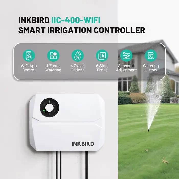 Contrôleur d'arrosage INKBIRD 4 zones avec WiFi, minuterie d'arrosage automatique pour jardins résidentiels et commerciaux occasions spéciales