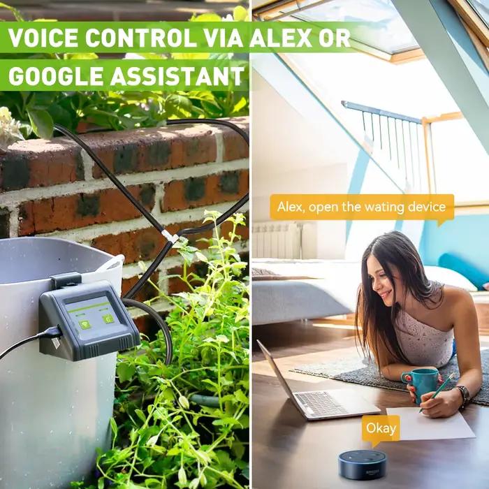 Kit d'arrosage automatique WiFi RAINPOINT pour plantes d'intérieur balcon jardin extérieur avec contrôle vocal app Tuya programmation personnelle