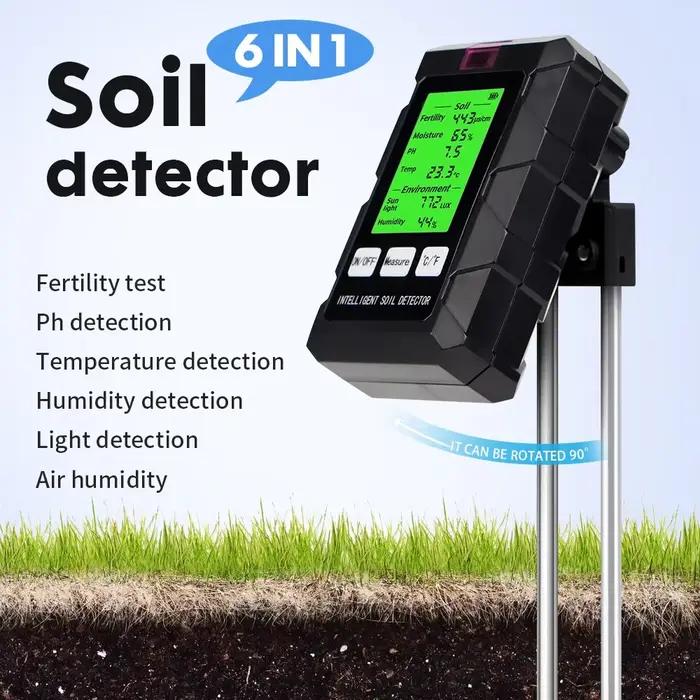 Détecteur de Sol 6 en 1 Testeur de Fertilité du Sol Température Humidité Lumières du Soleil Humidité de l'Air Nutriments Outil de Jardinage Occasions Spéciales Plantation de Pot Serre Recherche Scientifique Floriculture Légumes Fruits