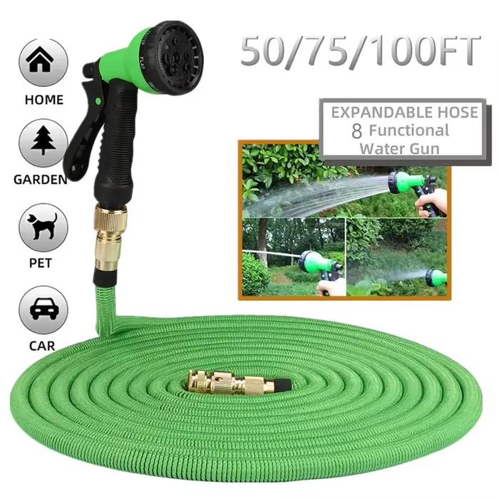 Tuyau d'eau extensible avec connecteur métallique pour jardin, flexible et facile à rembobiner pour arrosage et lavage de voiture